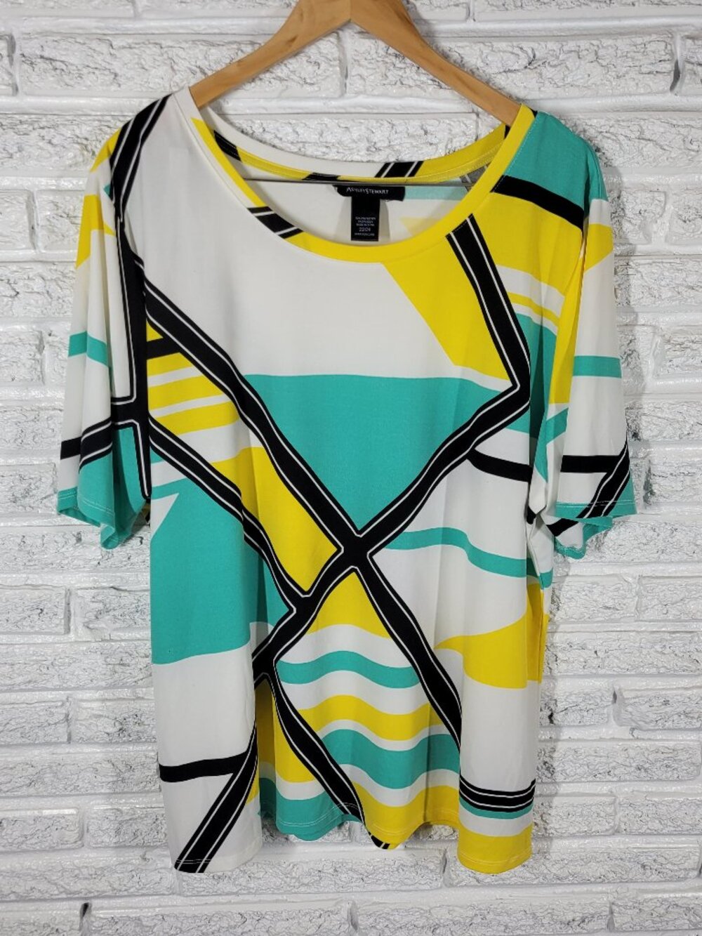 Ashley Stewart Blouse 22/24 Plus Size Geometric Multicolor Short Sleeve GEO192E